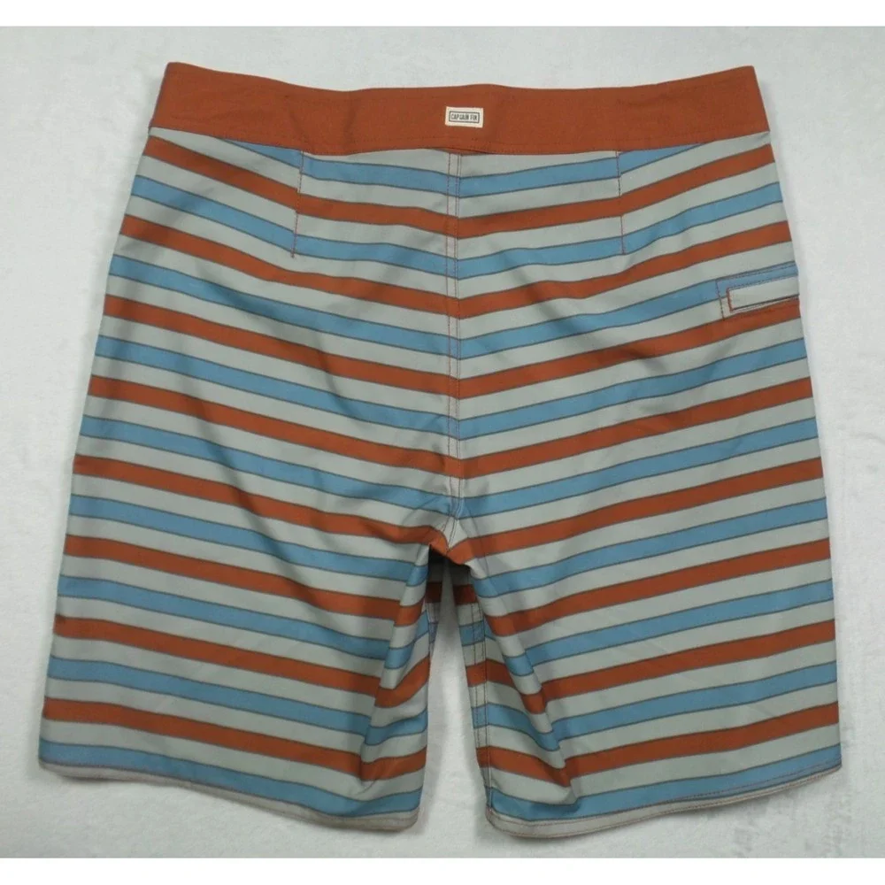 Captain‎ Fin Shorts Mens Size 32 Orange Blue Striped Stretch Boardshorts NWT